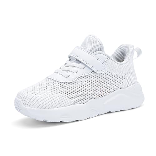 Fudaolee Unisex Kinder Turnschuhe Jungen Sportschuhe Atmungsaktiv Laufschuhe Mädchen Leichtgewicht Sneaker rutschfest Hallenschuhe Freizeit Fitnessschuhe A-Weiß 30 EU=31 CN von Fudaolee