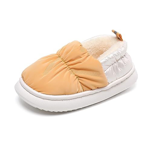 Fudaolee Winter Hausschuhe Kinder Baumwoll Gefüttert Pantoffeln Mädchen Jungen Warme Plüsch Hausschuhe Kleinkind Weiche rutschfeste Home Slippers Indoor Outdoor Gelb EU25/26 = CN26/27 von Fudaolee