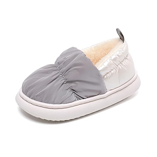 Fudaolee Winter Hausschuhe Kinder Baumwoll Gefüttert Pantoffeln Mädchen Jungen Warme Plüsch Hausschuhe Kleinkind Weiche rutschfeste Home Slippers Indoor Outdoor Grau EU23/24 = CN24/25 von Fudaolee