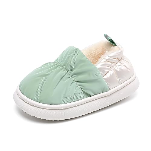 Fudaolee Winter Hausschuhe Kinder Baumwoll Gefüttert Pantoffeln Mädchen Jungen Warme Plüsch Hausschuhe Kleinkind Weiche rutschfeste Home Slippers Indoor Outdoor Grün EU31/32 = CN32/33 von Fudaolee