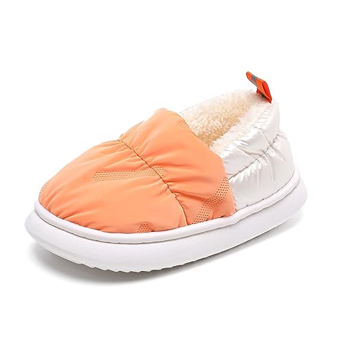 Fudaolee Winter Hausschuhe Kinder Baumwoll Gefüttert Pantoffeln Mädchen Jungen Warme Plüsch Hausschuhe Kleinkind Weiche rutschfeste Home Slippers Indoor Outdoor Orange EU21/22 = CN22/23 von Fudaolee