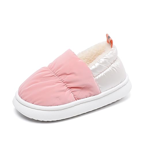 Fudaolee Winter Hausschuhe Kinder Baumwoll Gefüttert Pantoffeln Mädchen Jungen Warme Plüsch Hausschuhe Kleinkind Weiche rutschfeste Home Slippers Indoor Outdoor Rosa EU21/22 = CN22/23 von Fudaolee