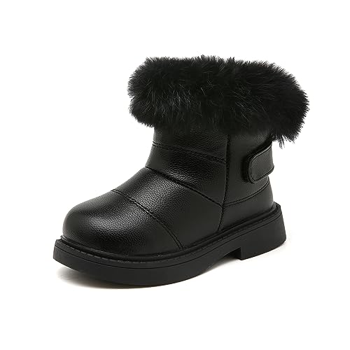 Fudaolee Winterstiefel Kinder Wärme Gefütterte Schneestiefel Mädchen Rutschfest Winterschuhe Baby Kurzschaft Stiefeletten Weiche Schlupfstiefel Kleinkinder Stiefel Schwarz EU 20=CN 21 von Fudaolee