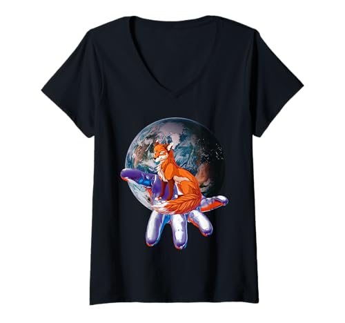 Damen Fuchs schlauer Fuchs Tiere Wald schlaue Füchse T-Shirt mit V-Ausschnitt von Füchse Waldtiere - Geschenk Geburtstag Weihnachten