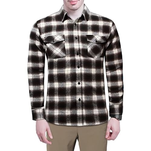 Fueegue Flanellhemden Herren Hemd, Langarm Kariertes Hemd Freizeit Holzfällerhemd Freizeithemd Flanell Hemden Baumwolle Passform Casual Button Down Hemd Herren Langarm mit Zwei Taschen von Fueegue