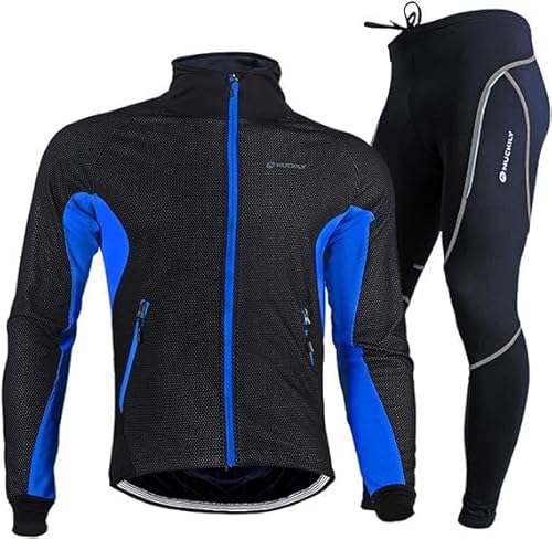 Fueegue Herren Radjacke set, Fahrradbekleidung Herren Fahrrad Jacke + Hose Set Winter Thermal wasserdicht Winddicht Fahrradjacke Radjacke Fleece Radtrikot Set Fahrradbekleidung Atmungsaktiv M-2XL von Fueegue