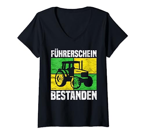Damen Traktor Führerschein Bestanden Landwirt Traktor T-Shirt mit V-Ausschnitt Damen Traktor Führerschein Bestanden Landwirt Traktor T-Shirt mit V-Ausschnitt von Führerscheinprüfung Geschenkidee Traktor Bauer