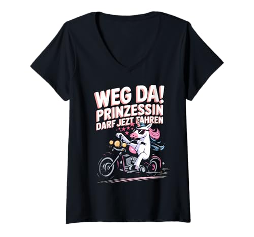 Damen Fahrprüfung Mädchen Lustiges Motorrad Einhorn T-Shirt mit V-Ausschnitt Damen Fahrprüfung Mädchen Lustiges Motorrad Einhorn T-Shirt mit V-Ausschnitt von Führerscheinprüfung Motorrad Geschenk