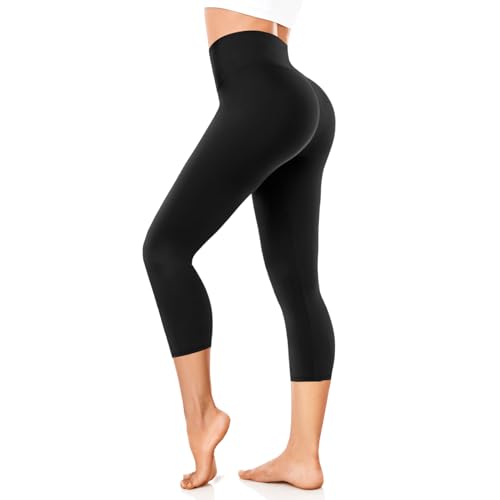 FuelMeFoot 3/4 Leggings Damen High Waist Schwarz Capri Leggins Blickdicht für Sport Yoga Gym.A1-Schwarz S/M von FuelMeFoot