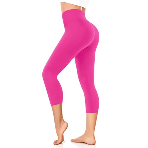 FuelMeFoot 3/4 Leggings Damen High Waist Schwarz Capri Leggins Blickdicht für Sport Yoga Gym.A10-Barbie Red L/XL von FuelMeFoot