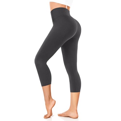 FuelMeFoot 3/4 Leggings Damen High Waist Schwarz Capri Leggins Blickdicht für Sport Yoga Gym.A3-Kohlegrau S/M von FuelMeFoot