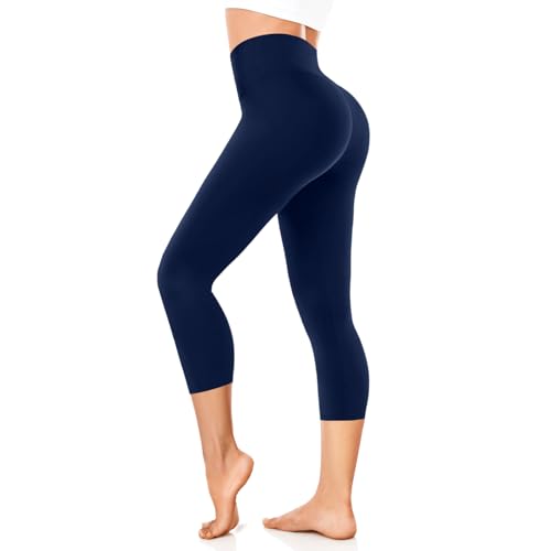 FuelMeFoot 3/4 Leggings Damen High Waist Schwarz Capri Leggins Blickdicht für Sport Yoga Gym.A4-Navy L/XL von FuelMeFoot