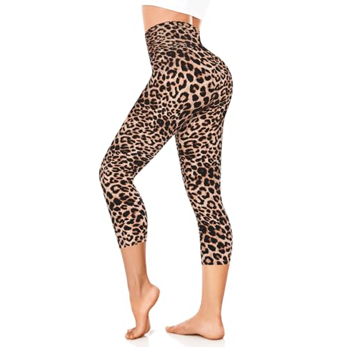 FuelMeFoot 3/4 Leggings Damen High Waist Schwarz Capri Leggins Blickdicht für Sport Yoga Gym.A5-Leopard L/XL von FuelMeFoot