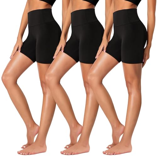 FuelMeFoot 3er 3 Pack Radlerhose Damen High Waist Yoga Shorts Sommer Kurze Sporthose Blickdicht Hotpants für Fitness Gym Bike.11-Schwarz/Schwarz/Schwarz(ca.12cm) S/M von FuelMeFoot