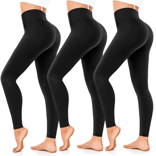 FuelMeFoot 3er Pack Leggings Damen High Waisted Leggins Blickdicht Bauchkontrolle Elastische Sportleggings Workout Yoga Gym.A1-Schwarz/Schwarz/Schwarz L/XL von FuelMeFoot