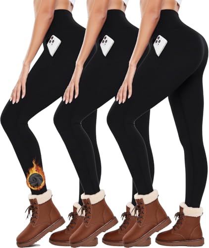 FuelMeFoot 3er Pack Thermo Leggings mit Taschen gefüttert Leggings Damen High Waist Leggins Warm Winter. 01-Schwarz/Schwarz/Schwarz XXL-3XL von FuelMeFoot