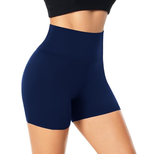 FuelMeFoot Damen Kurze Sporthose High Waist Yoga Sport Shorts Leggings für Sommer Leggins Radlerhose Fitness Hotpants Gym Bike A04-Blau L/XL von FuelMeFoot