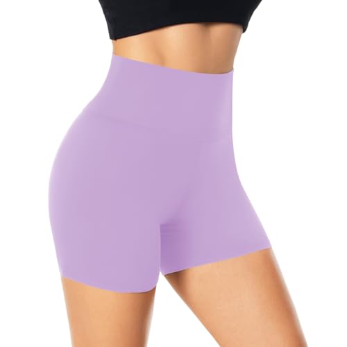 FuelMeFoot Damen Kurze Sporthose High Waist Yoga Sport Shorts Leggings für Sommer Leggins Radlerhose Fitness Hotpants Gym Bike.A08-Lavendel L/XL von FuelMeFoot