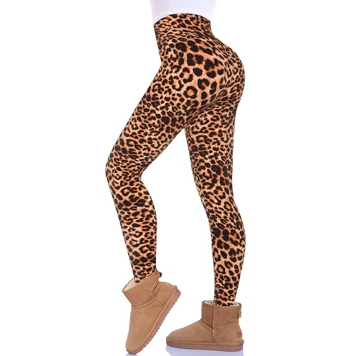 FuelMeFoot Thermo Leggings Damen Gefüttert Fleece High Waist Thermounterwäsche Warm Lang Strümpfhose Blickdicht Winter.02-Leopard L/XL von FuelMeFoot