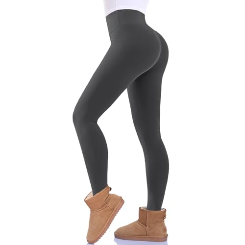 FuelMeFoot Thermo Leggings Damen Gefüttert Fleece High Waist Thermounterwäsche Warm Lang Strümpfhose Blickdicht Winter.03-Dunkel grau L/XL von FuelMeFoot