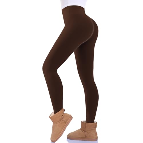 FuelMeFoot Thermo Leggings Damen Gefüttert Fleece High Waist Thermounterwäsche Warm Lang Strümpfhose Blickdicht Winter.05-Braun S/M von FuelMeFoot