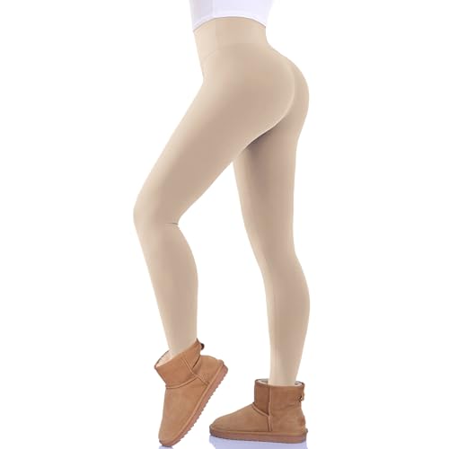FuelMeFoot Thermo Leggings Damen Gefüttert Fleece High Waist Thermounterwäsche Warm Lang Strümpfhose Blickdicht Winter.08-Beige L/XL von FuelMeFoot