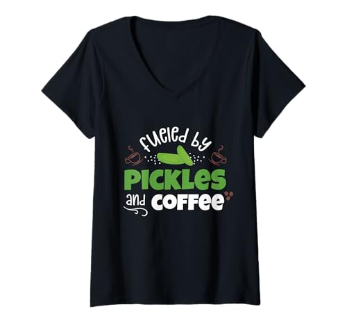 Damen Angetrieben durch Gurken und Kaffeegurken, Gurken, Gemüse, P T-Shirt mit V-Ausschnitt Damen Angetrieben durch Gurken und Kaffeegurken, Gurken, Gemüse, P T-Shirt mit V-Ausschnitt von Fueled By Pickles And Coffee