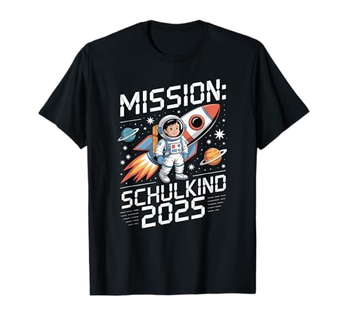 Mission Schulkind 2025 Astronaut Kinder Jungs Einschulung T-Shirt von Füllung Schultüte Junge Geschenke zum Schulanfang