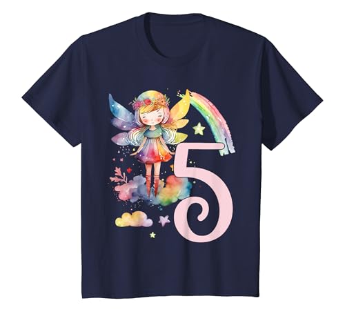 Kinder Geburtstag 5 Fee Regenbogen Fünfter Geburtstag Mädchen 5 T-Shirt von Fünf Jahre Fee Party 5 Geburtstag Regenbogen