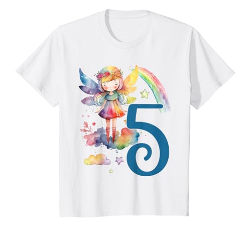 Kinder Geburtstag 5 Fee Regenbogen Fünfter Geburtstag Mädchen 5 T-Shirt von Fünf Jahre Fee Party 5 Geburtstag Regenbogen