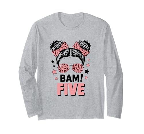 5. Geburtstag Mädchen Messy Bun Bäm! Fünf Jahre Alt Langarmshirt von Fünfter Geburtstag & 5. Geburtstag Design