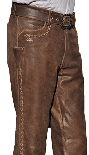 Fuente Bayerische Lederhose mit Gürtel Herren Tracht lang - Damen Trachtenlederhose lang inklusive Gürtel aus hochwertiges Echt Leder Retro Glatt Leder, Vintage Braun (46, Vintage Braun) von Fuente Leather Wears