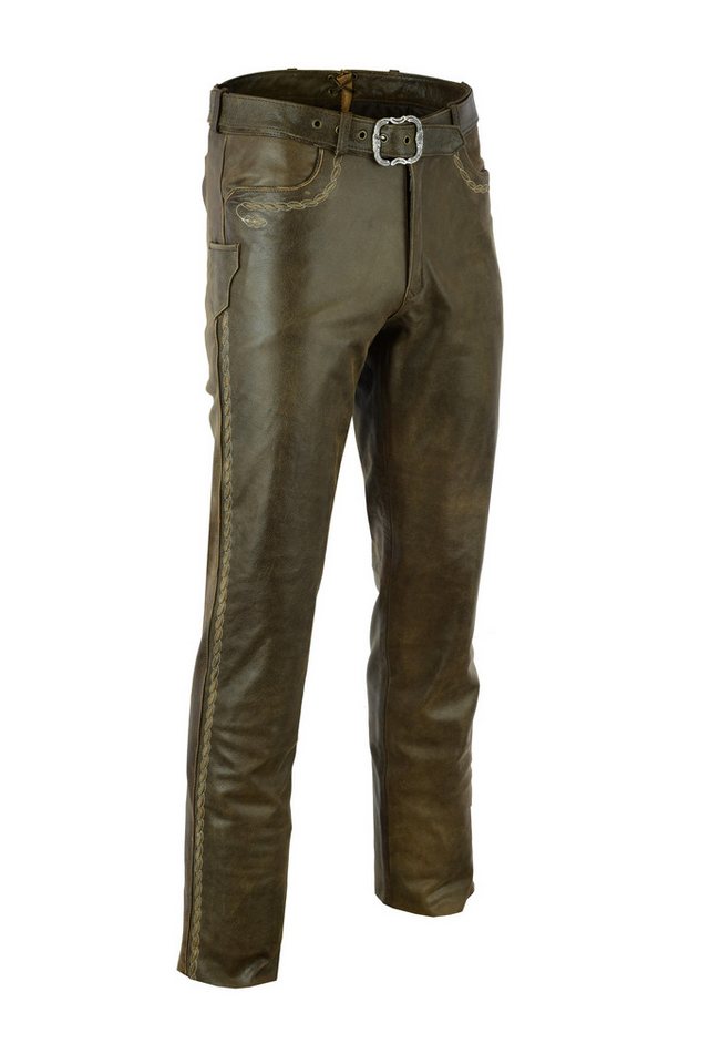 Fuente Leather Wears Lederhose Bayerische Herren Trachten Lederhose lang mit Gürtel, Antik Braun von Fuente Leather Wears