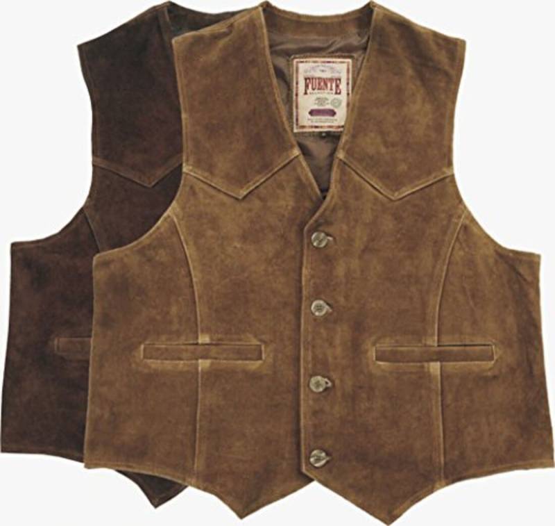 Fuente Leather Wears Lederweste Hochwertige Herren Lederweste aus Veloursleder, braun, Camel von Fuente Leather Wears