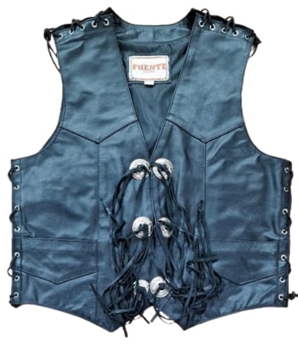 Fuente Leather Wears Lederwesten Damen mit Schnallen Kutte Leder Motorradweste Rockerweste Bikerweste Clubweste in Schwarz große Größen Schwarz von Fuente Leather Wears