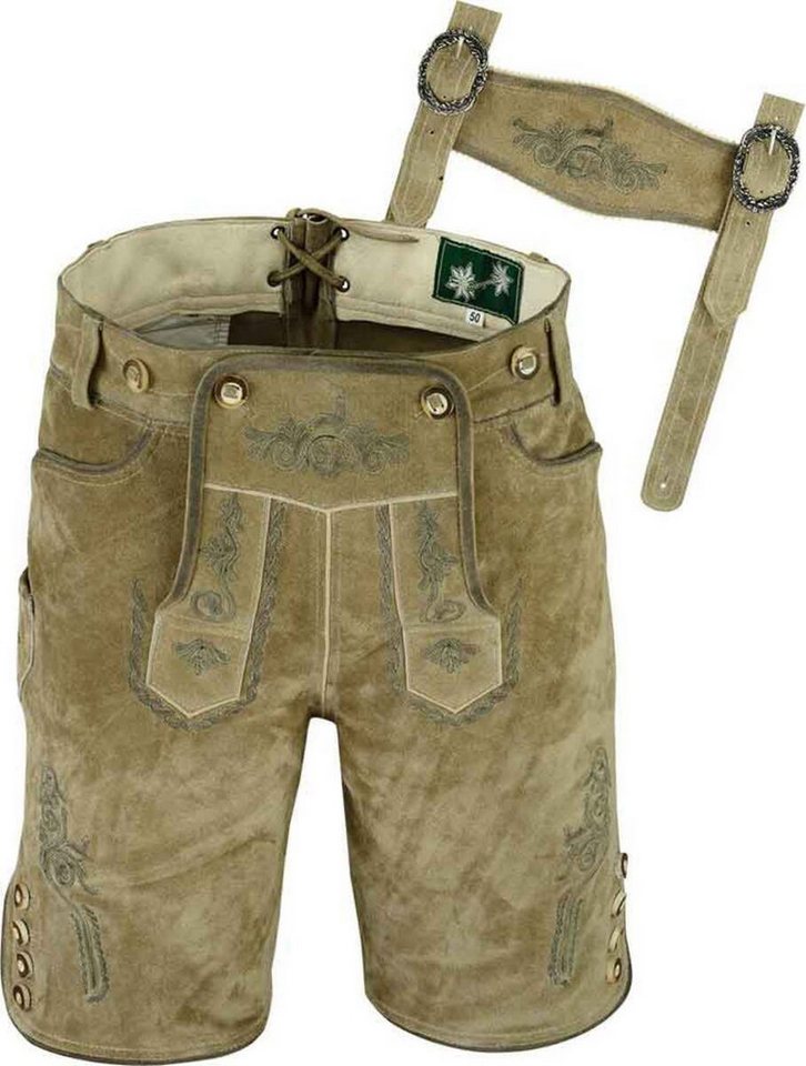 Fuente Leather Wears Trachtenhose Traditionelle Lederhose, Kurz, Grau von Fuente Leather Wears