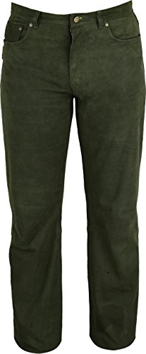 Jagd Lederhose Herren lang | Lederjeans | Nubuk Lederhose Jeans 501 Olive- Motorrad Lederjeans von Fuente Leather Wears