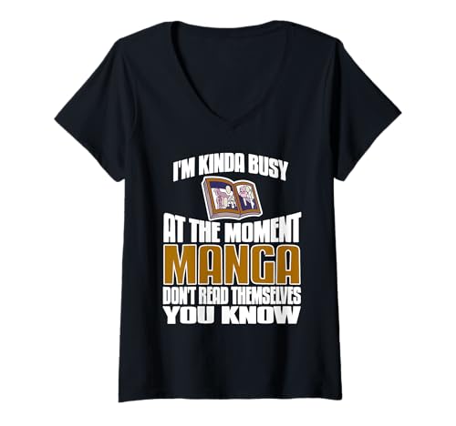 Damen Beschäftigt mit Manga Lustiger Comicstil Leser T-Shirt mit V-Ausschnitt Damen Beschäftigt mit Manga Lustiger Comicstil Leser T-Shirt mit V-Ausschnitt von Für Anime Freunde und Manga