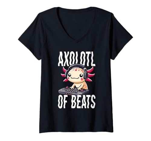Damen Axolotl Der Beats Lustiger Dj Musikliebhaber T-Shirt mit V-Ausschnitt von Für Axolotl Liebhaber Und Tierwortspiel