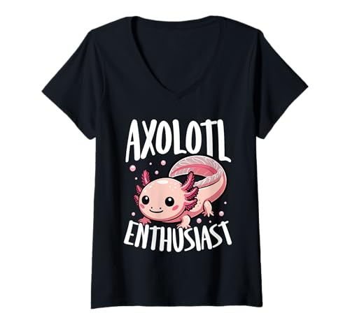 Damen Axolotl-Enthusiast Niedliches Aquatisches Tier T-Shirt mit V-Ausschnitt von Für Axolotl Liebhaber Und Tierwortspiel