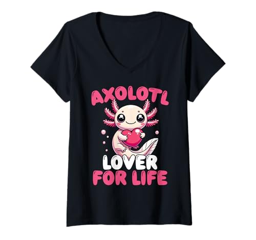 Damen Axolotl Liebhaber Fürs Leben Süßer Amphibien T-Shirt mit V-Ausschnitt von Für Axolotl Liebhaber Und Tierwortspiel