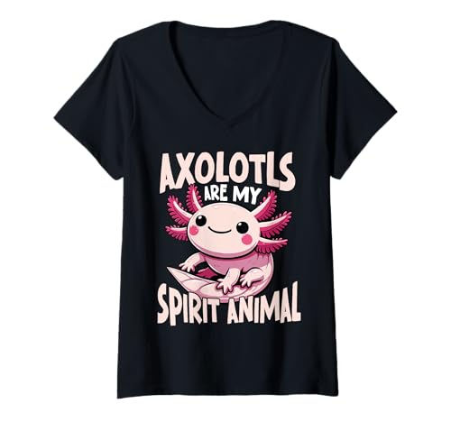 Damen Axolotl Sind Mein Geist Tier T-Shirt mit V-Ausschnitt von Für Axolotl Liebhaber Und Tierwortspiel