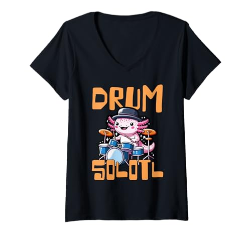 Damen Drum Solotl Lustiger Axolotl-Schlagzeuger T-Shirt mit V-Ausschnitt Damen Drum Solotl Lustiger Axolotl-Schlagzeuger T-Shirt mit V-Ausschnitt von Für Axolotl Liebhaber Und Tierwortspiel