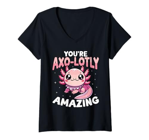 Damen Du Bist AXO-Lotly Amazing Süßer Axolotl T-Shirt mit V-Ausschnitt von Für Axolotl Liebhaber Und Tierwortspiel
