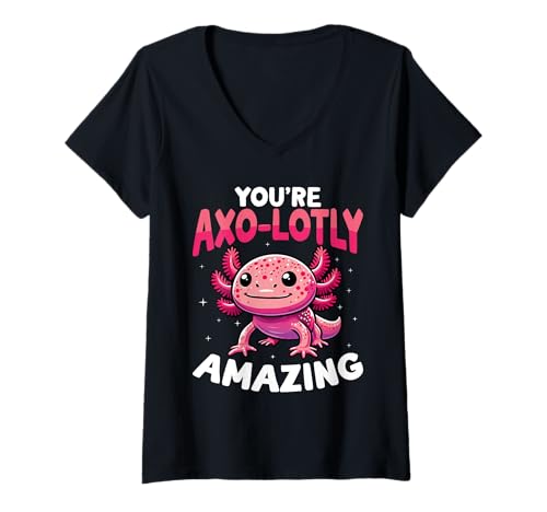 Damen Du Bist AXO-Lotly Amazing Süßer Axolotl T-Shirt mit V-Ausschnitt von Für Axolotl Liebhaber Und Tierwortspiel