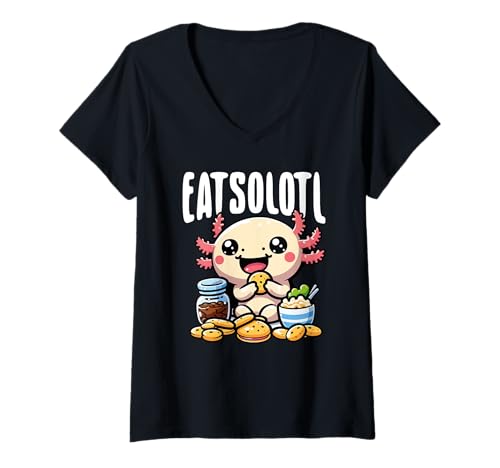 Damen Eatsolotl Lustiger Axolotl Food Lover T-Shirt mit V-Ausschnitt Damen Eatsolotl Lustiger Axolotl Food Lover T-Shirt mit V-Ausschnitt von Für Axolotl Liebhaber Und Tierwortspiel