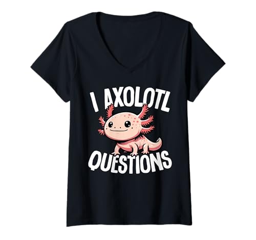 Damen Ich Habe Axolotl Fragen, Süßes, Lustiges Amphibium T-Shirt mit V-Ausschnitt von Für Axolotl Liebhaber Und Tierwortspiel