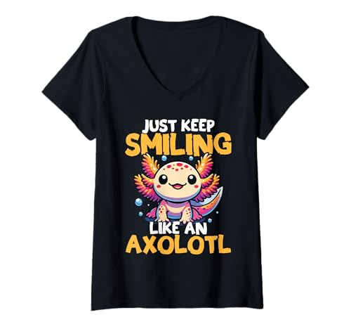 Damen Lächel Einfach Weiter Wie EIN Axolotl T-Shirt mit V-Ausschnitt von Für Axolotl Liebhaber Und Tierwortspiel