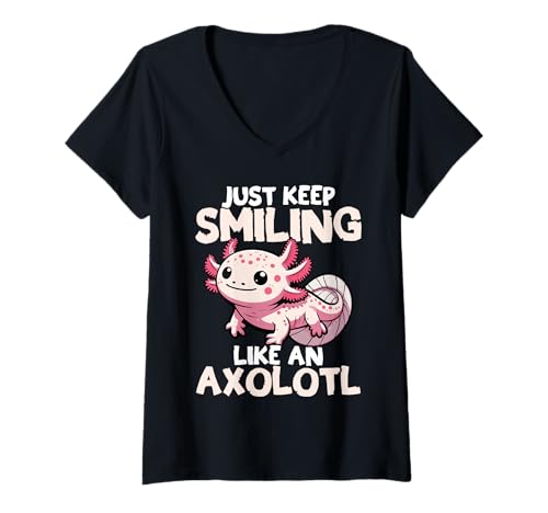 Damen Lächle Einfach Weiter Wie EIN Axolotl T-Shirt mit V-Ausschnitt von Für Axolotl Liebhaber Und Tierwortspiel