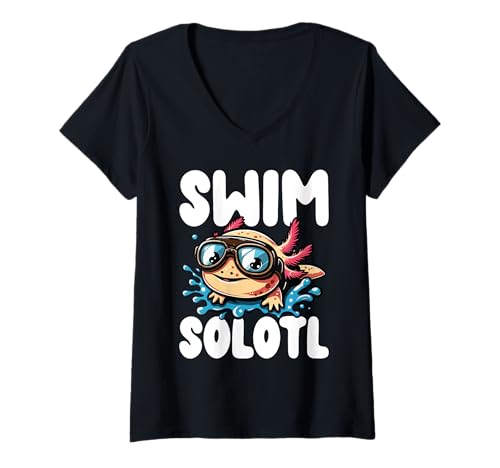 Damen Schwimm Solotl Lustiger Axolotl Schwimmer T-Shirt mit V-Ausschnitt von Für Axolotl Liebhaber Und Tierwortspiel